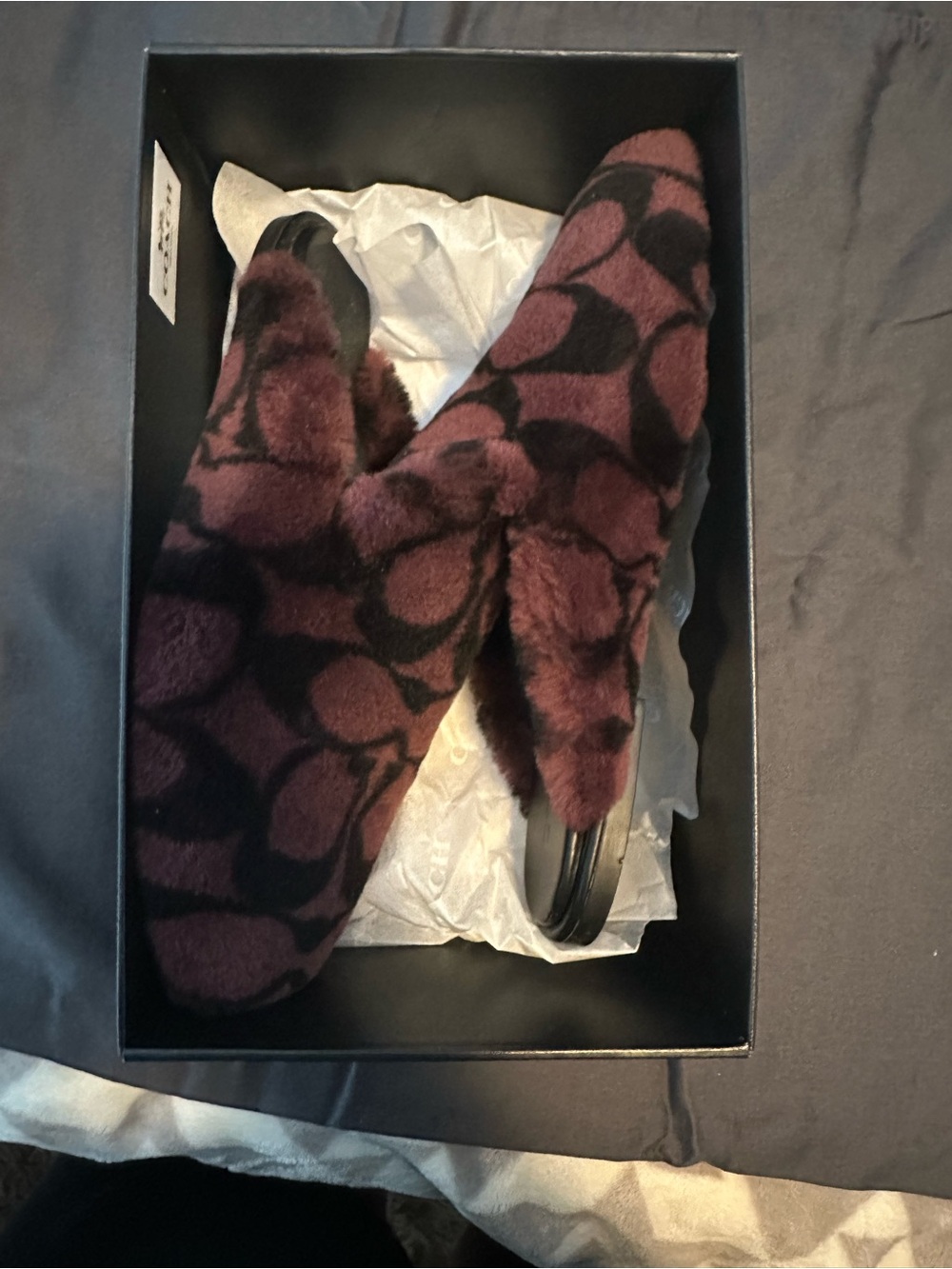 Coach Burgundy and Black Shearling Slide Slippers - Picture 4 of 7
